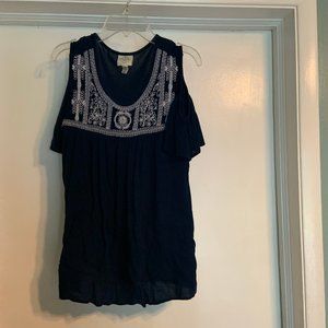 off the shoulder, navy blue, blouse